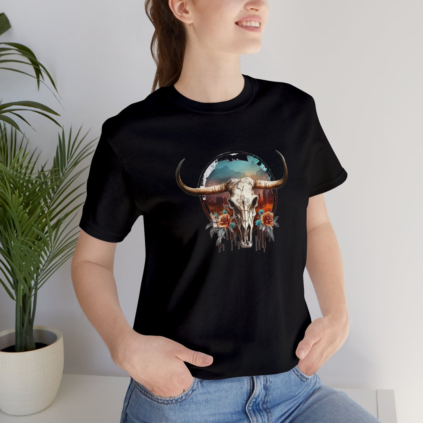 Floral Animal Skull Boho Unisex Jersey Short Sleeve Tee