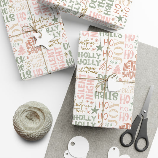 Gift Wrap Papers, Cute Trendy Christmas Words Giftwrap Pastels Wrapping Paper, Christmas Gift Wrap, Holiday Paper, Gift Wrap