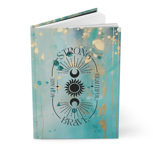 Motivational Tredny Teal Gold Hardcover Journal Matte Notebook