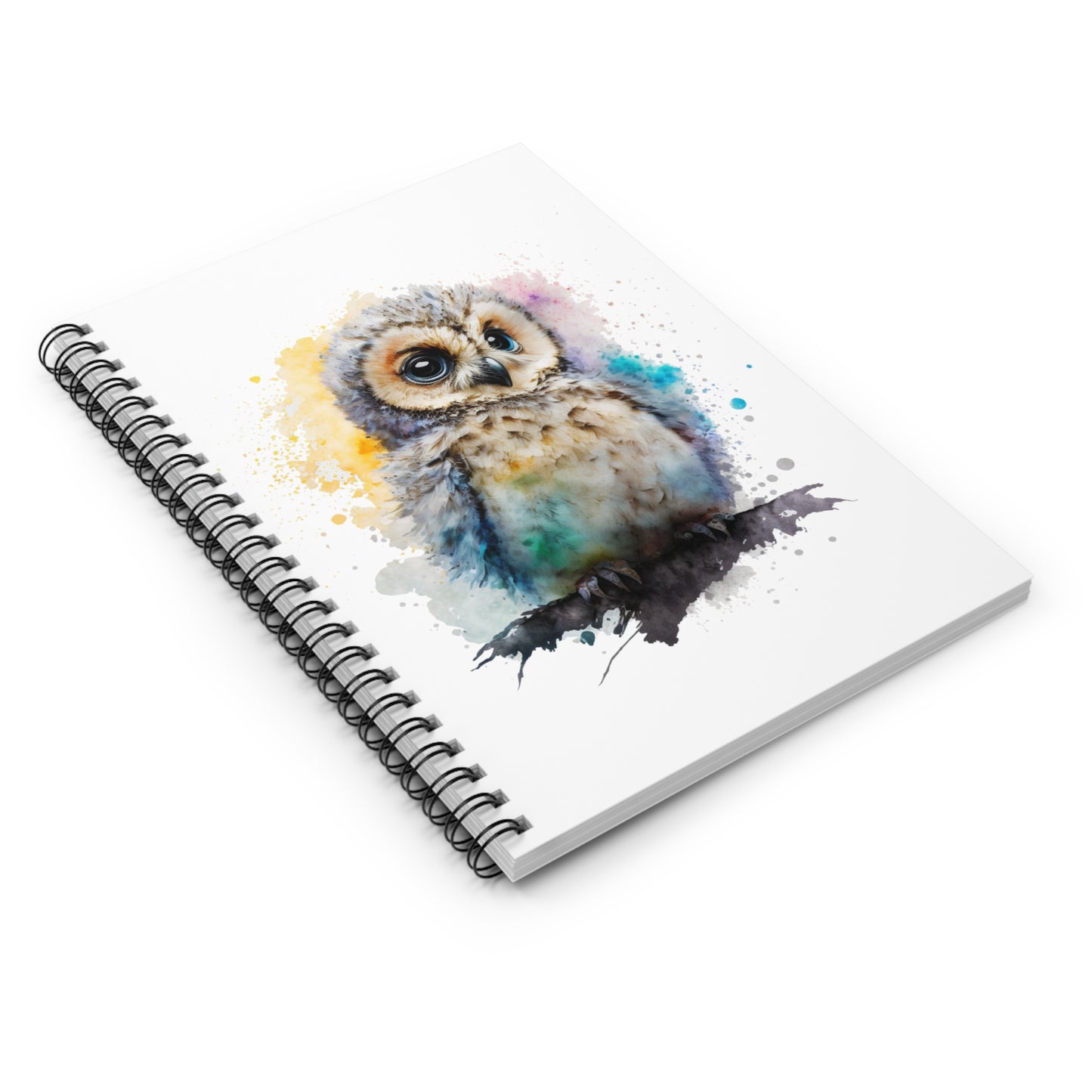 Pink Blue Yellow Watercolor Owlet Spiral Notebook - Ruled Line