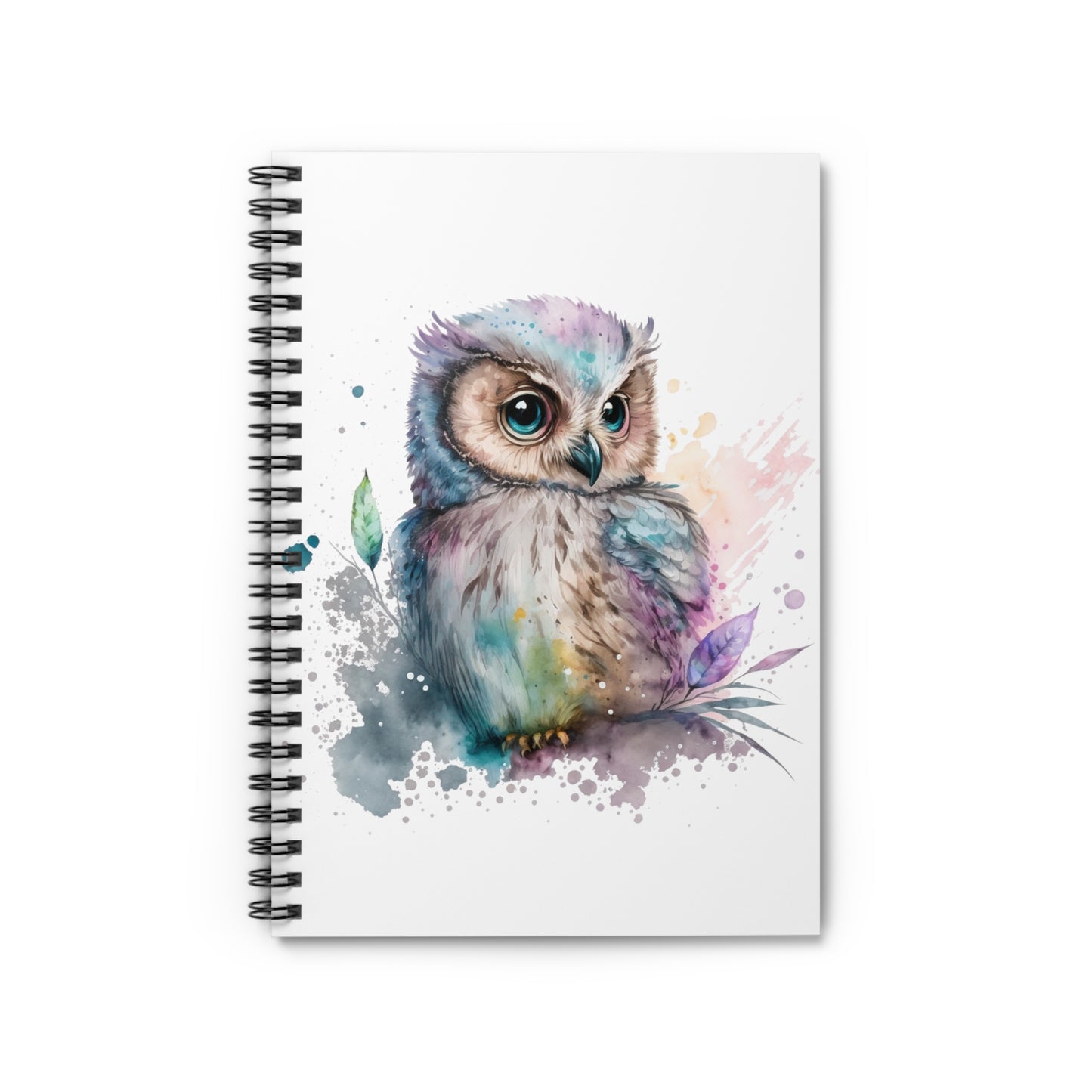 Blue and Purple Watercolor Owlet Lined Spiral Notebook