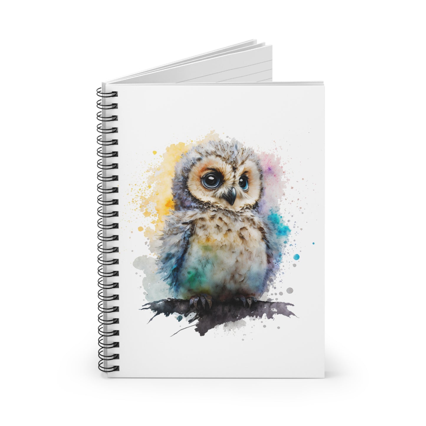 Pink Blue Yellow Watercolor Owlet Spiral Notebook - Ruled Line