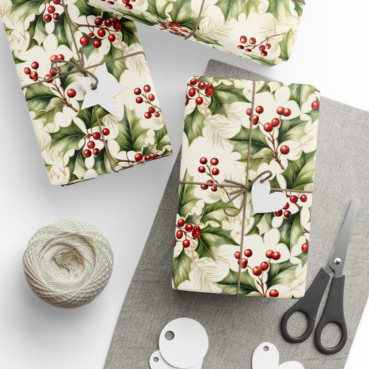 Christmas Gift Wrapping Paper Holly Holiday Wrapping Paper Christmas Gift Wrapping Paper Christmas Holly Paper