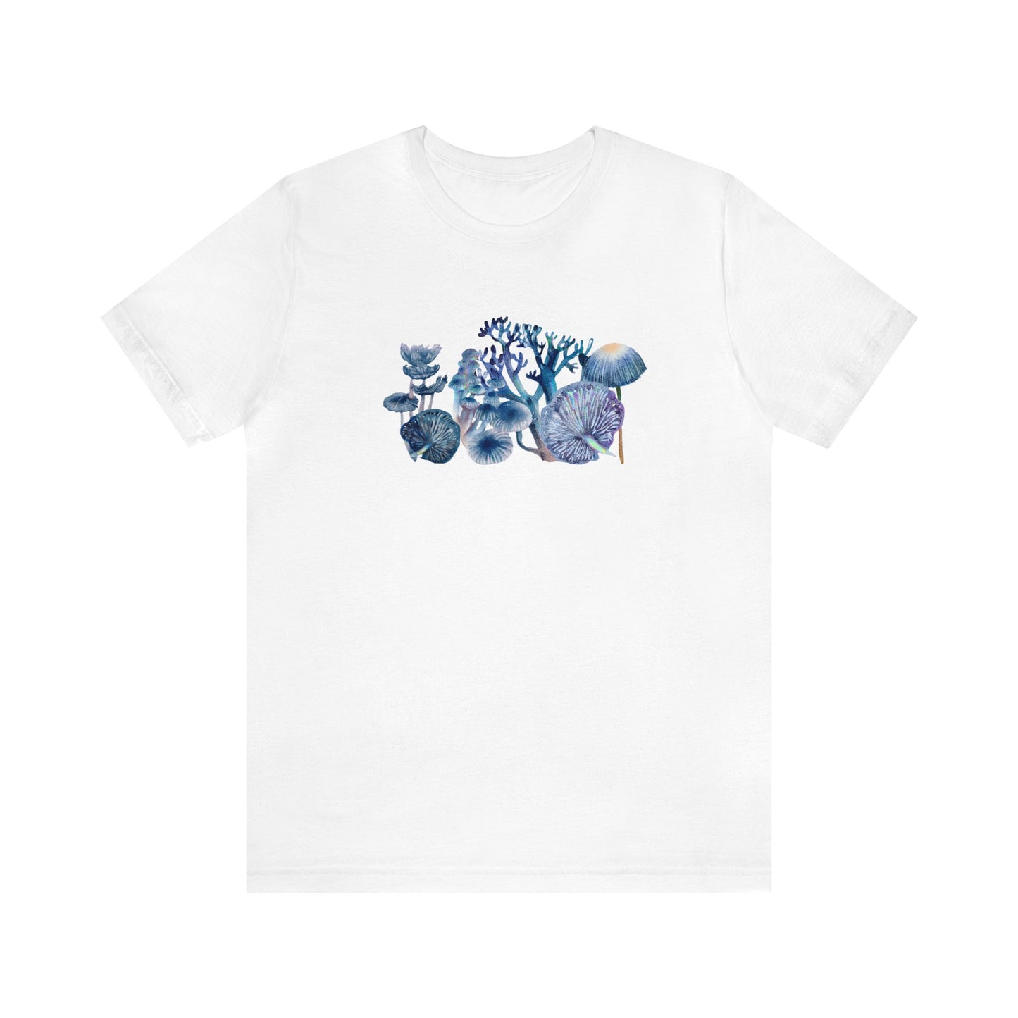 Unisex Watercolor Blue Mushrooms Jersey Short Sleeve Tee