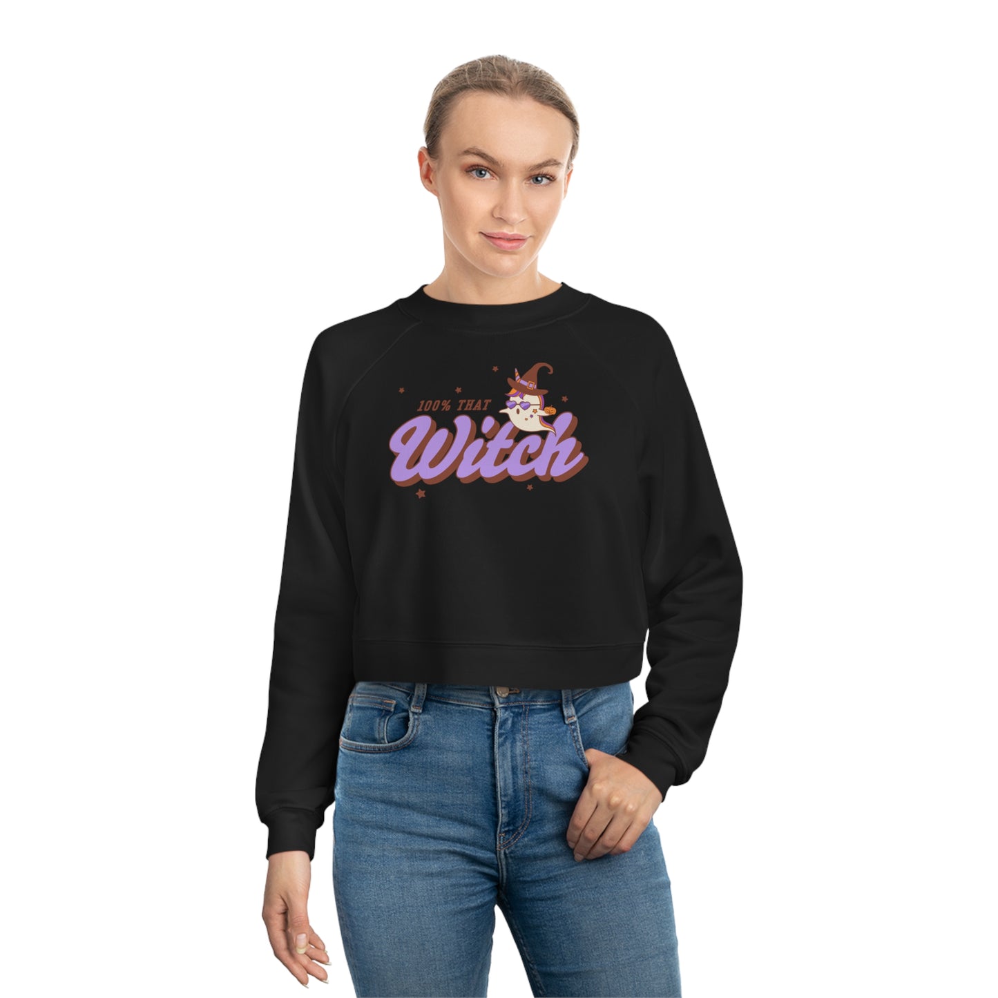 100% That Witch Women's Cropped Fleece Pullover Witchy Shirt