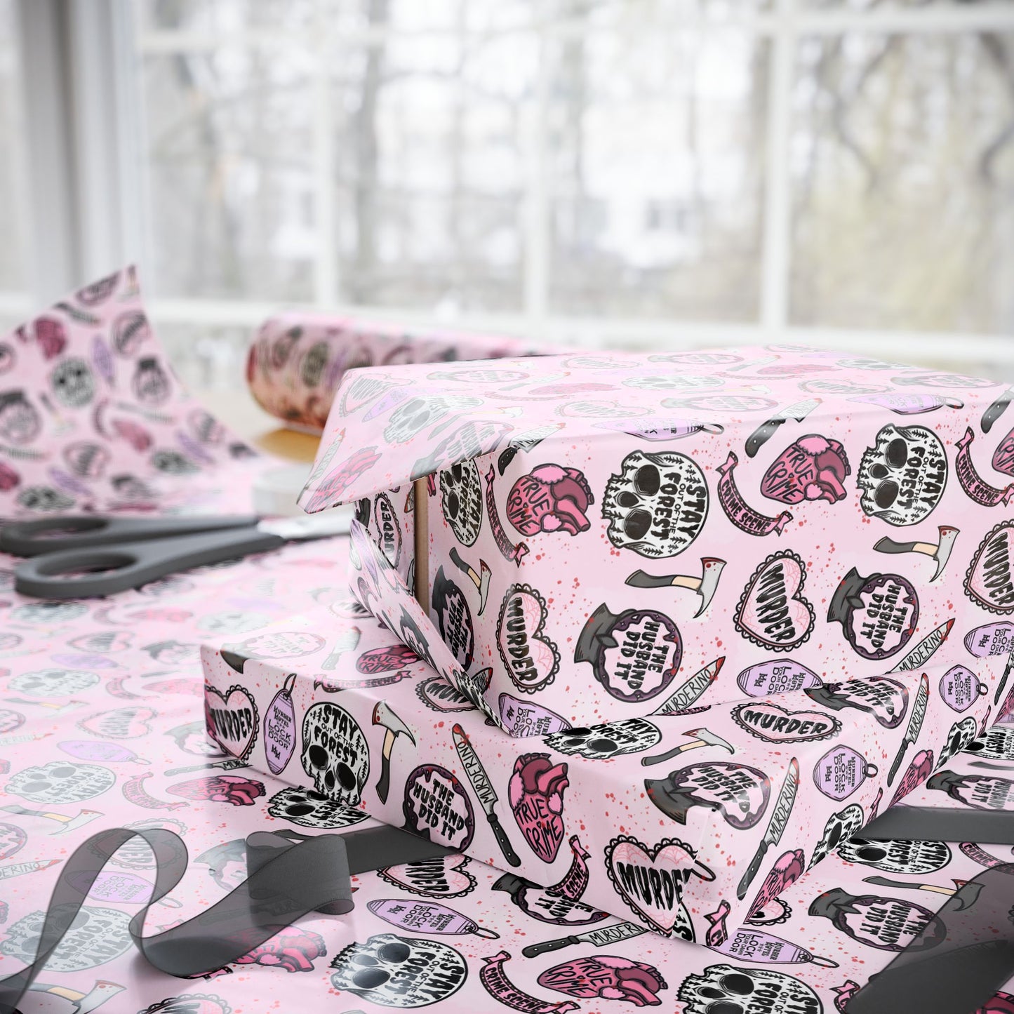 Wrapping Papers - Cute Pastel Pink True Crime Hand Drawn