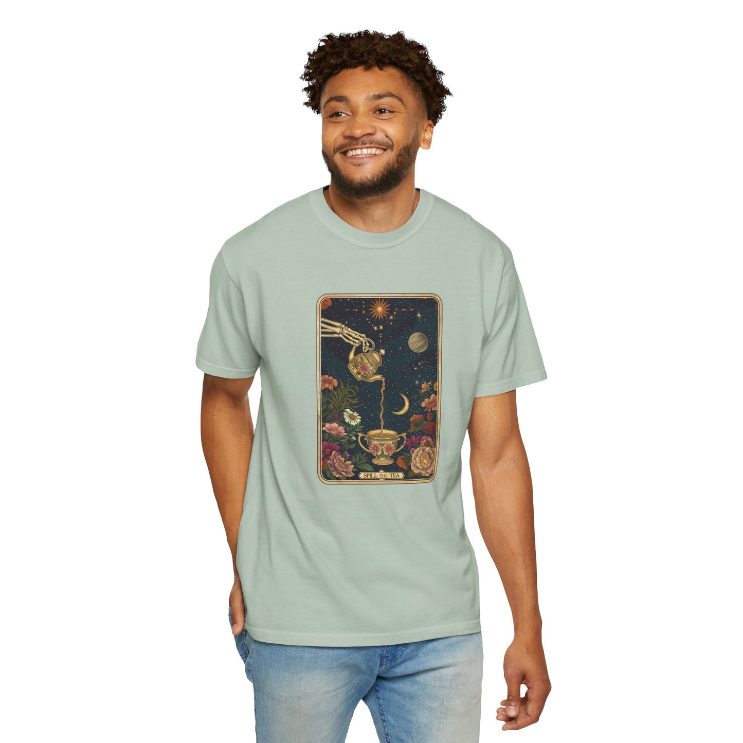 Spill the Tea Tarot Card T-shirt, Unisex Tee for Tarot Lovers, Mystic Apparel, Witchy Shirt, Boho Clothing, Tea Leaf Reading Top