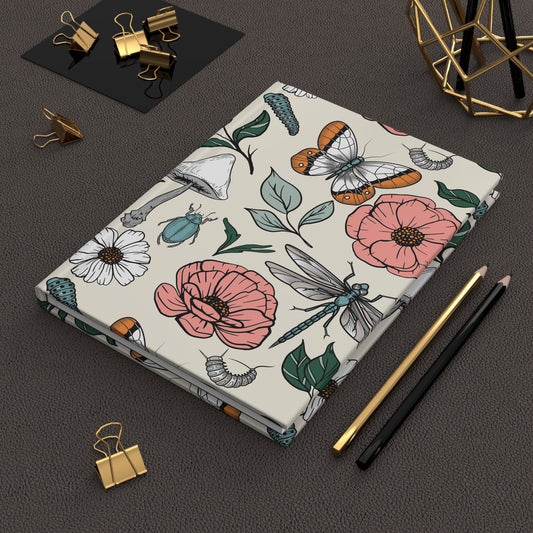 Cottagecore Floral Bug and Mushroom Hardcover Journal