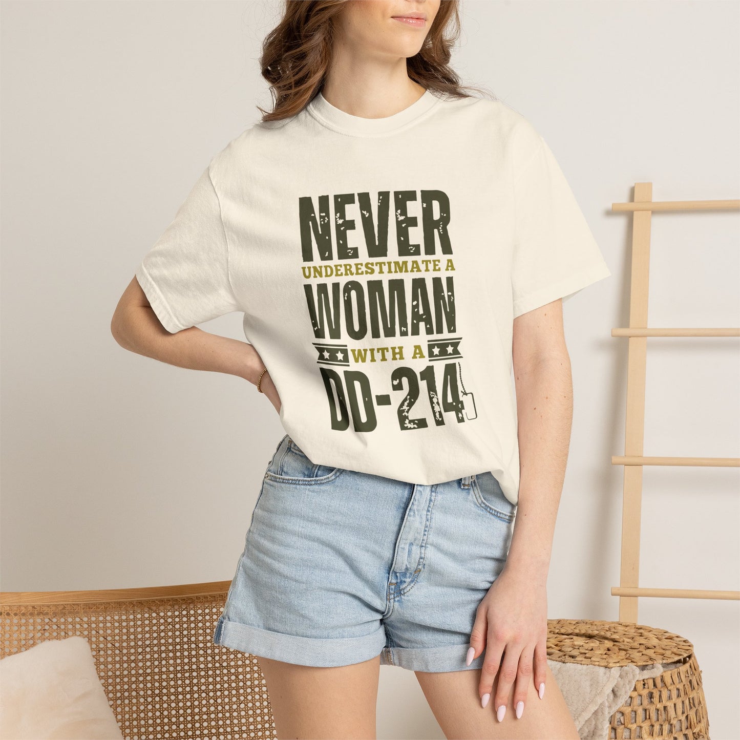 Women DD-214 Military Proud T-Shirt – "Never Underestimate a Woman with a DD-214"