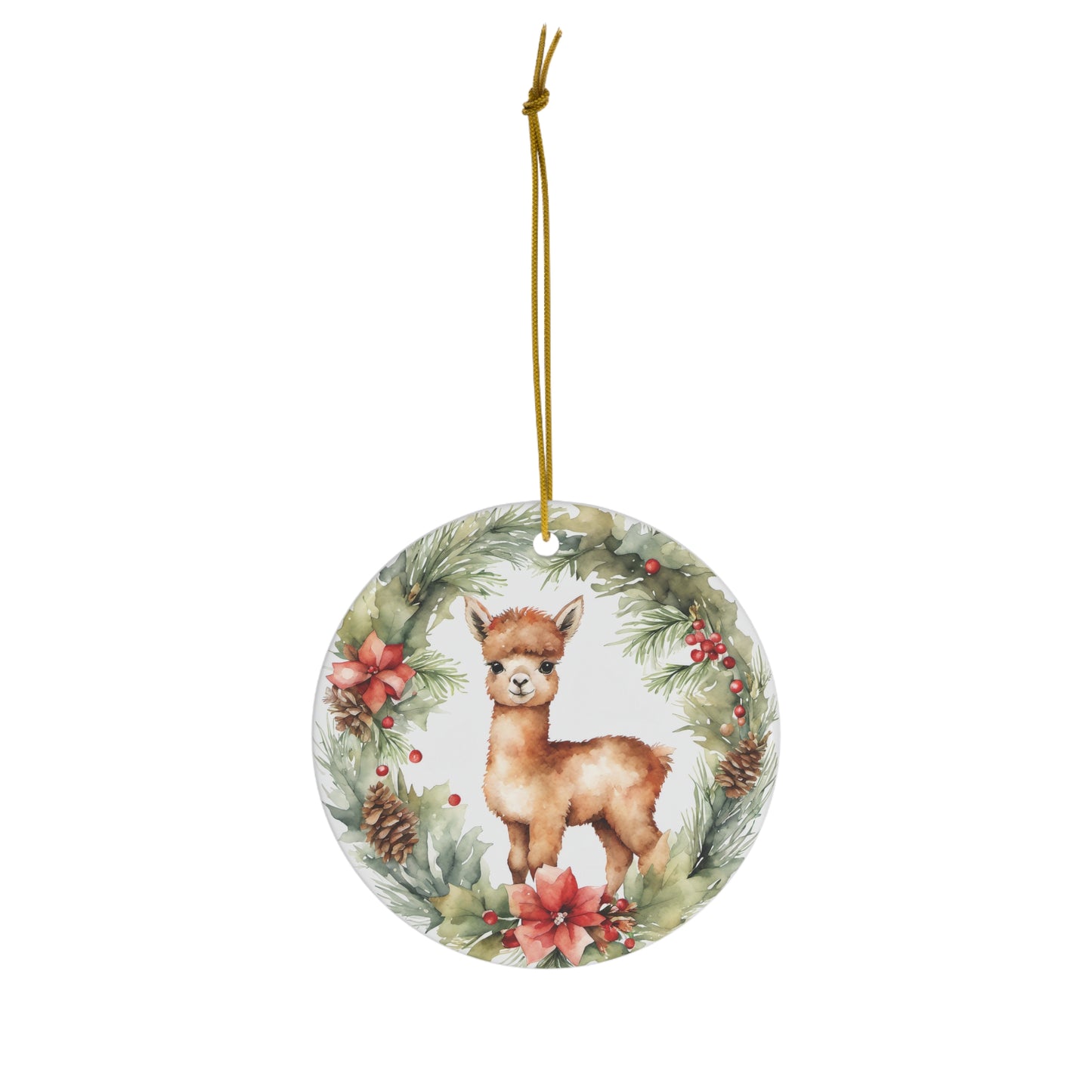 Cute Watercolor Baby Alpaca Ceramic Ornament