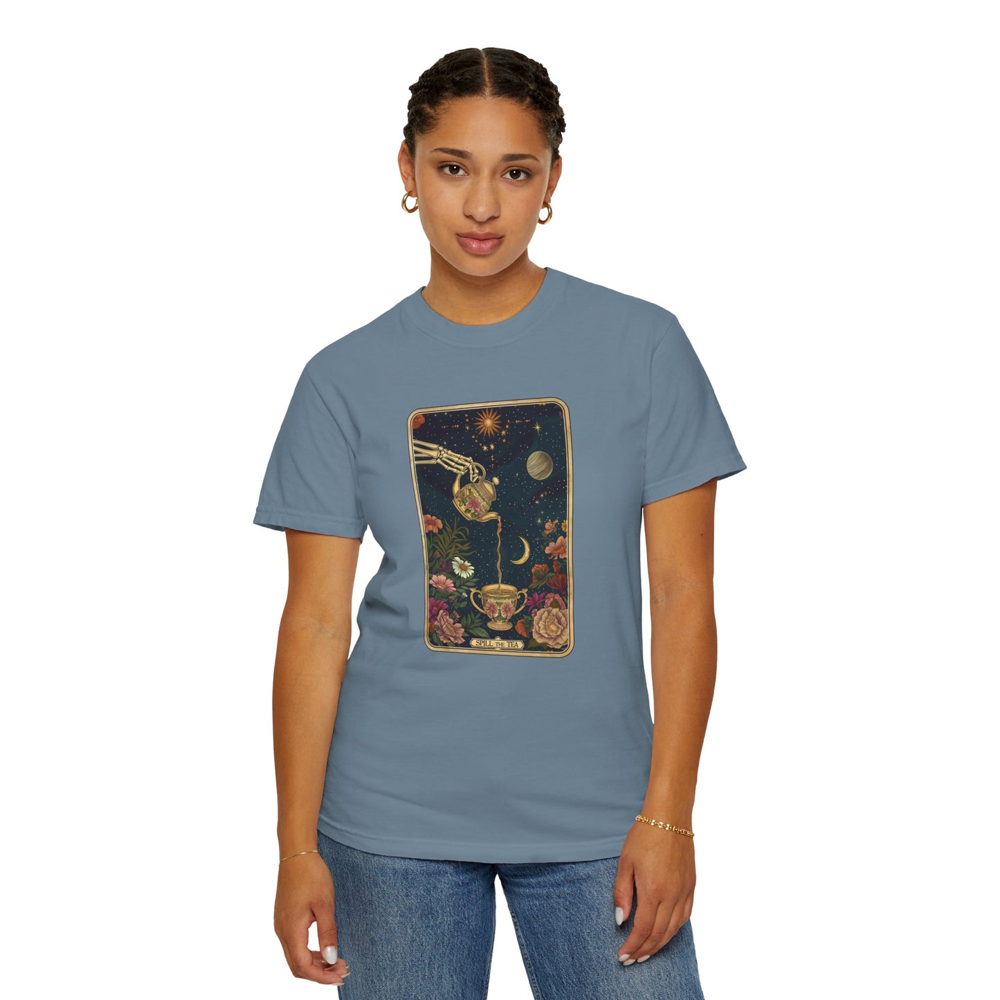 Spill the Tea Tarot Card T-shirt, Unisex Tee for Tarot Lovers, Mystic Apparel, Witchy Shirt, Boho Clothing, Tea Leaf Reading Top