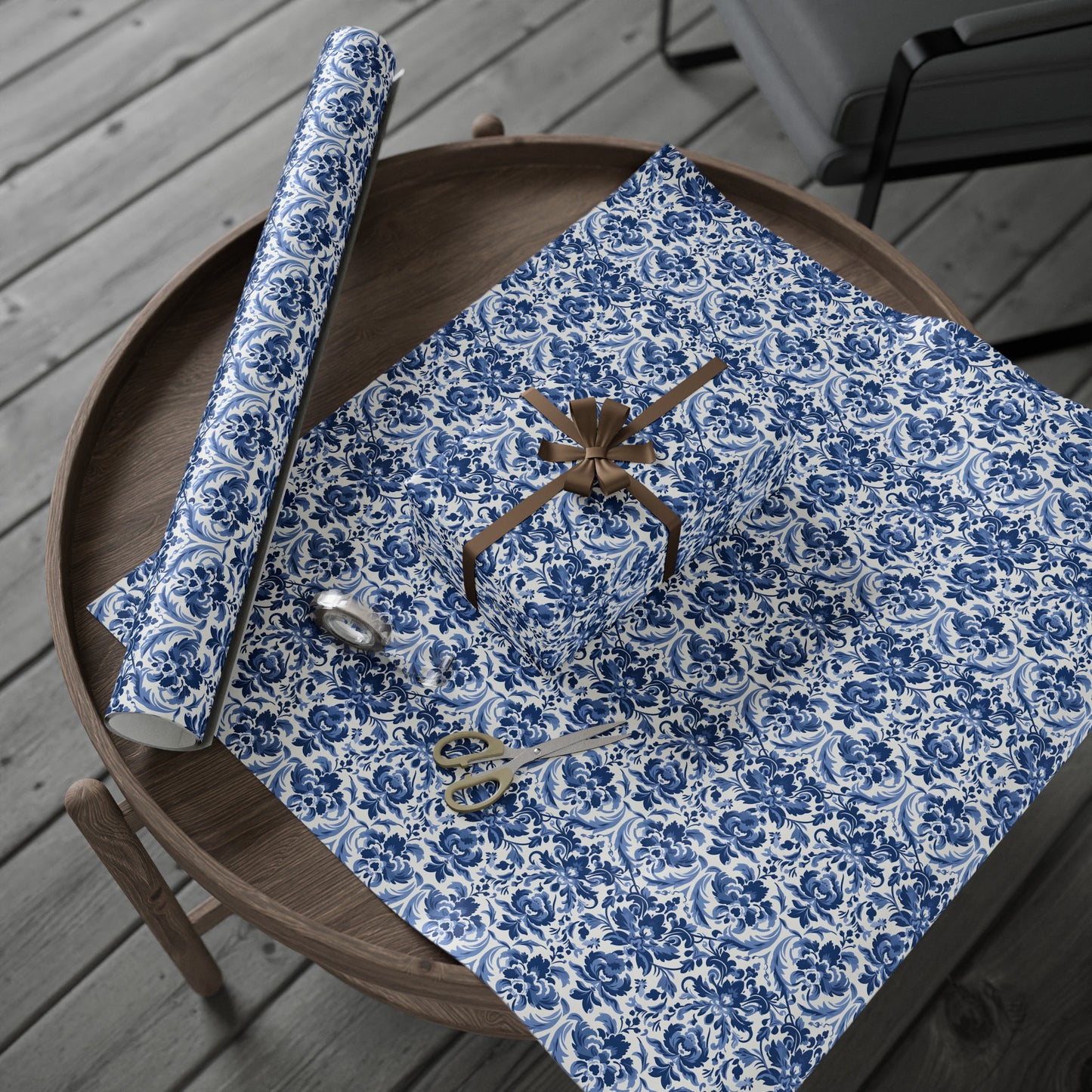 Blue Damask Wrapping Paper