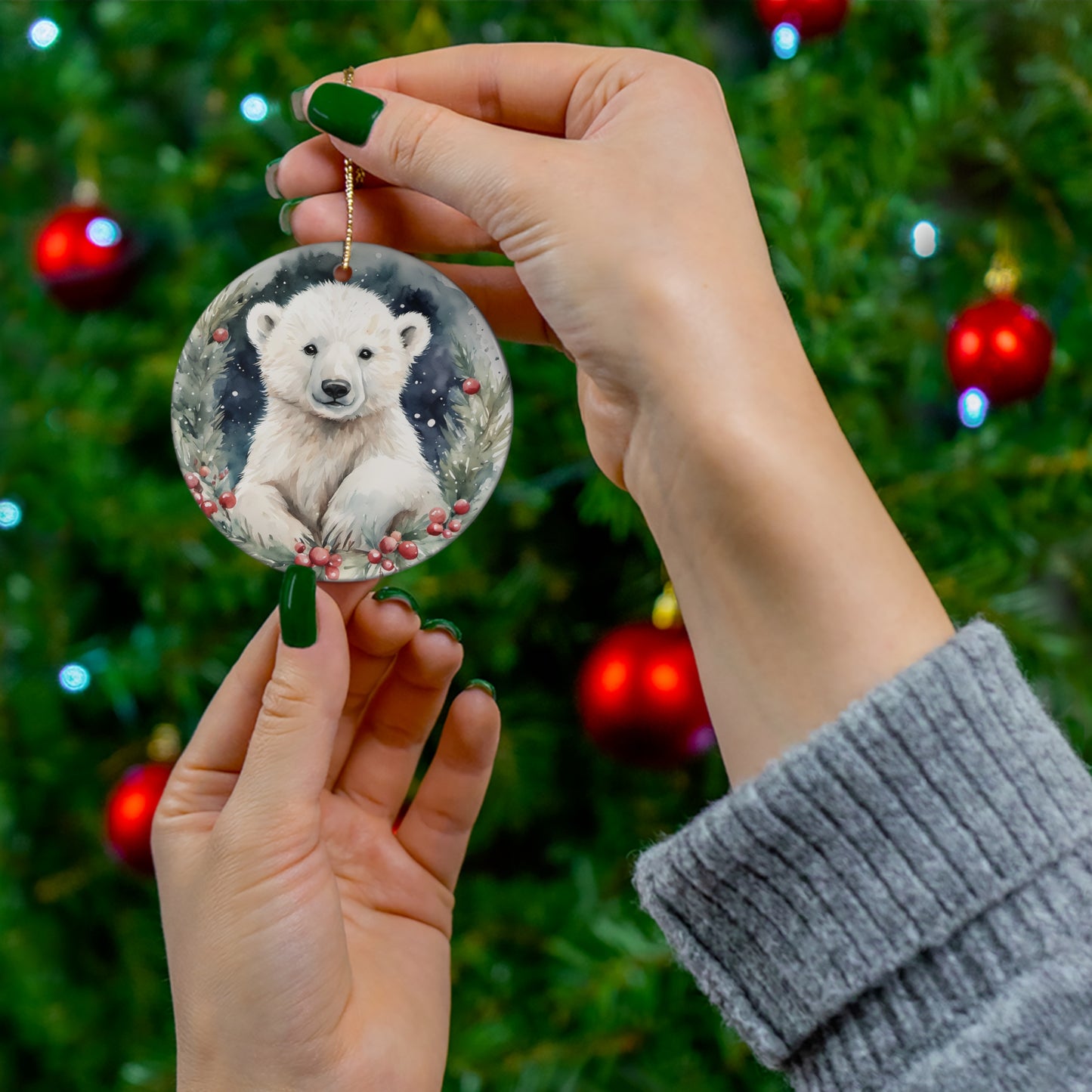 Polar Bear Ceramic Ornament Christmas Gift Polar Bear  Christmas Ornament Polar Bear Ornament Cute Bear