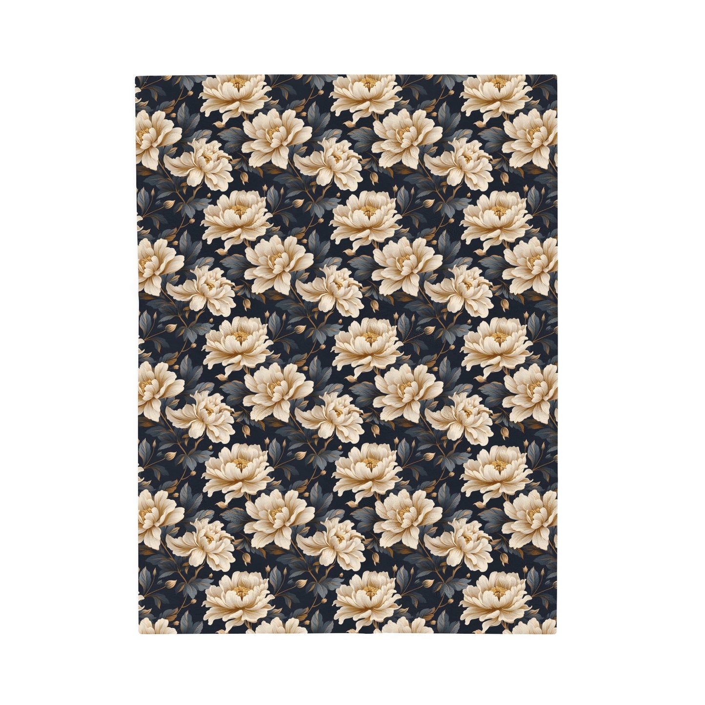 Damask Cream Flowers Velveteen Plush Blanket