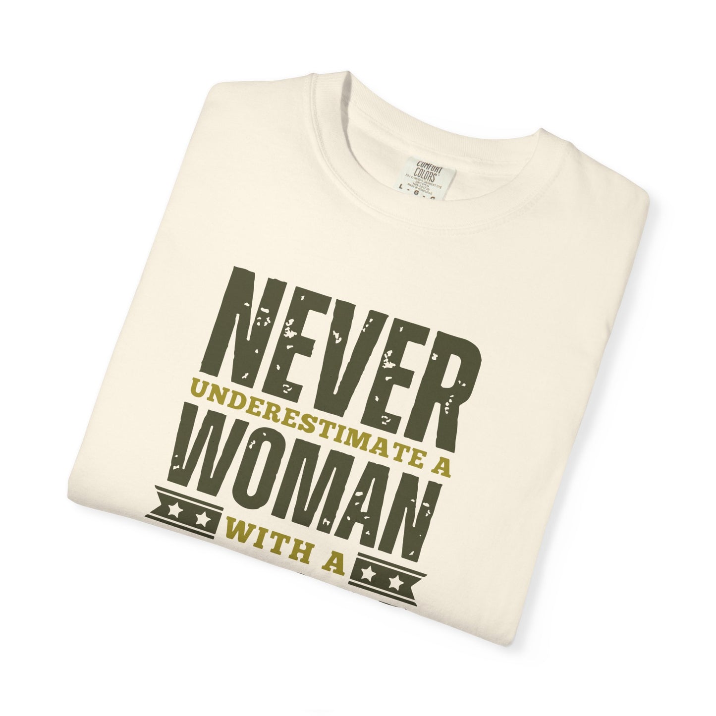 Women DD-214 Military Proud T-Shirt – "Never Underestimate a Woman with a DD-214"