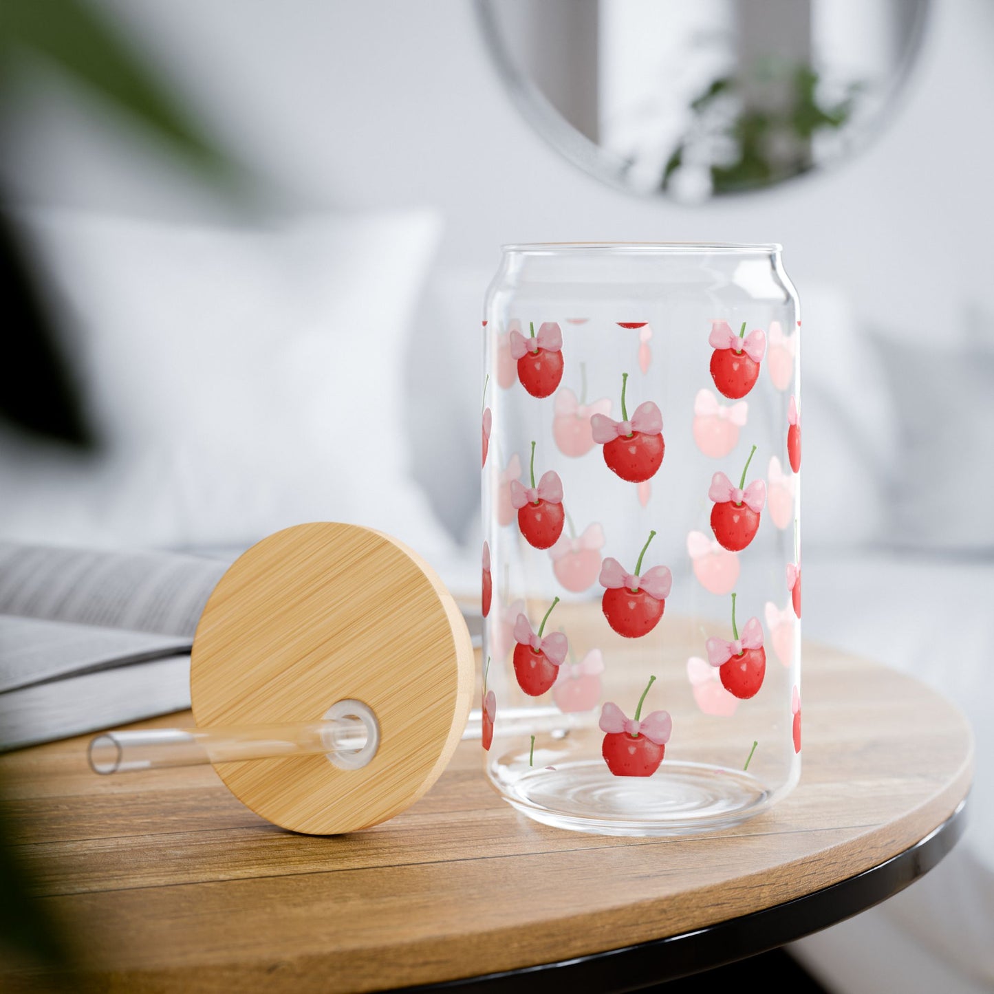 Cherries and Bows Couquette Sipper Glass, 16oz