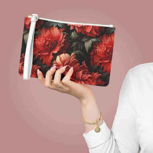 Damask Style Red Peony Flower Clutch Bag