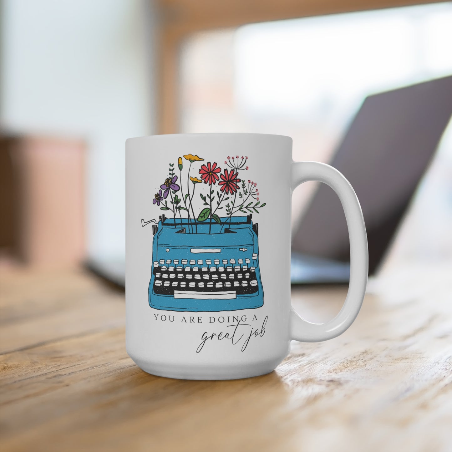 Flowers and Typewriter Mug 15oz