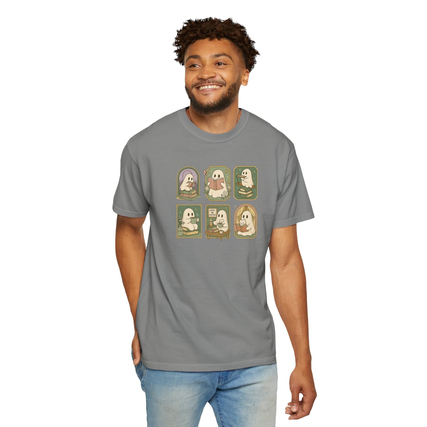Ghostly Bookish T-Shirt with Cute Frames Design