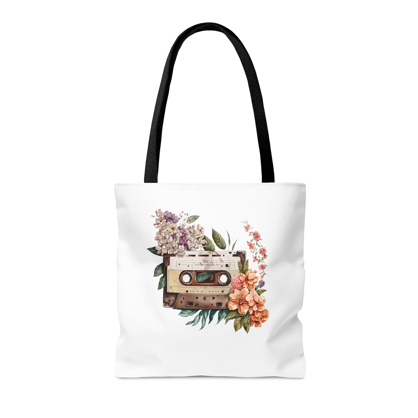 Watercolor Cassette and Flower Tote Bag Shopping Bag Reusable Tote Gardener Gift Retro Bag