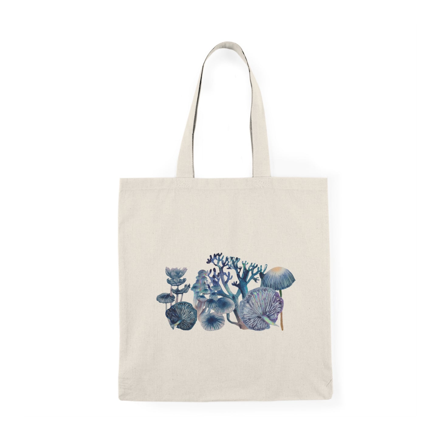 Waterclor Blue Mushroom Natural Tote Bag Grocery Bag