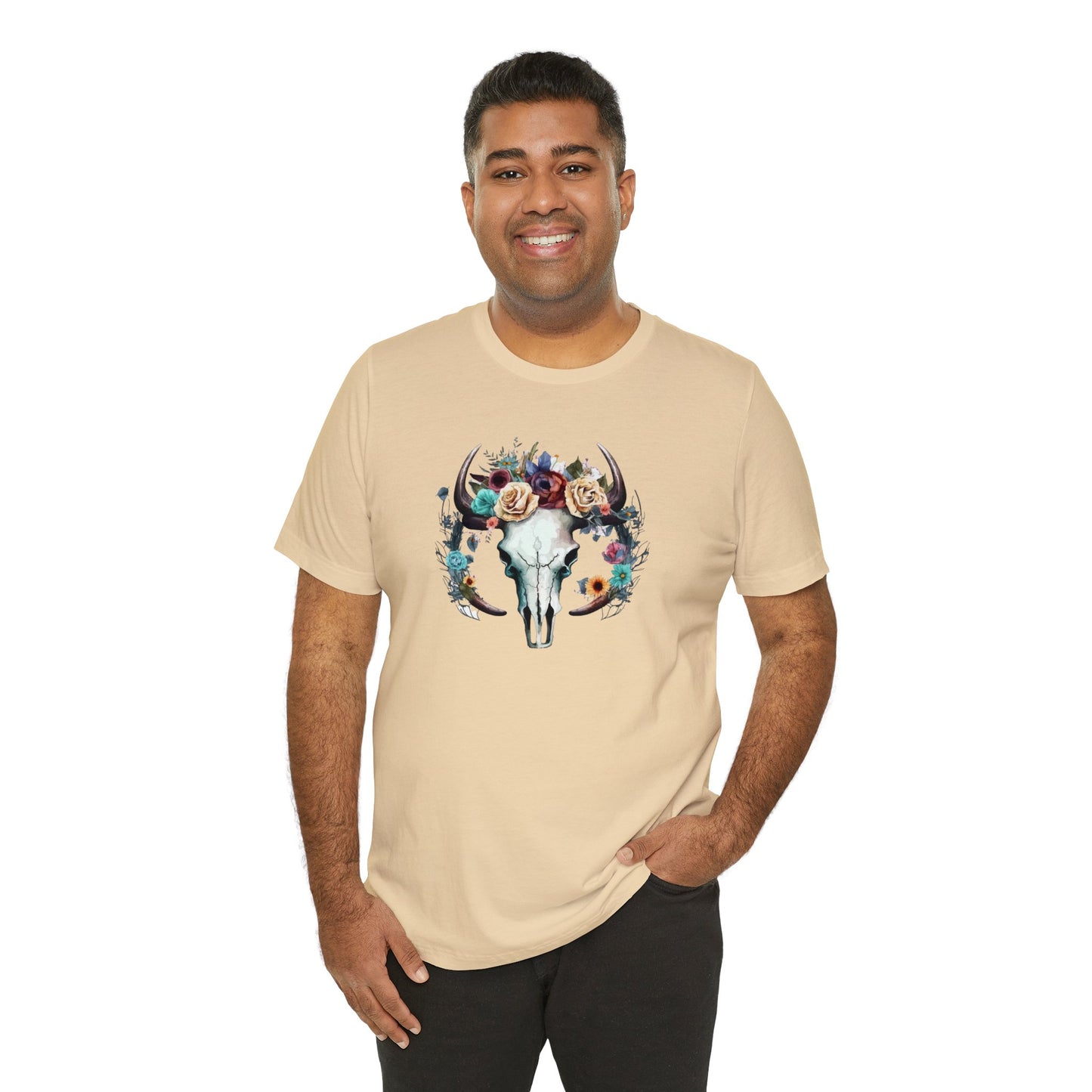 Floral Animal Skull Boho Unisex Jersey Short Sleeve Tee