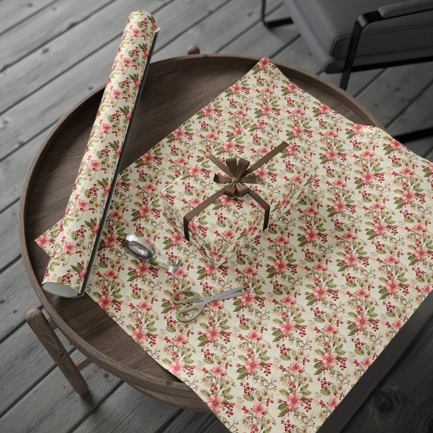 Christmas Pink Flower Gift Wrap