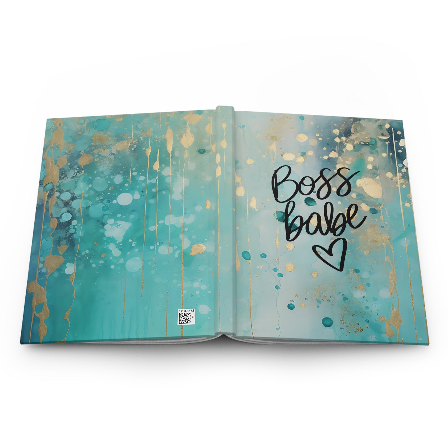 Motivational Boss Babe Teal and Gold Paint Style Hardcover Journal Notebook