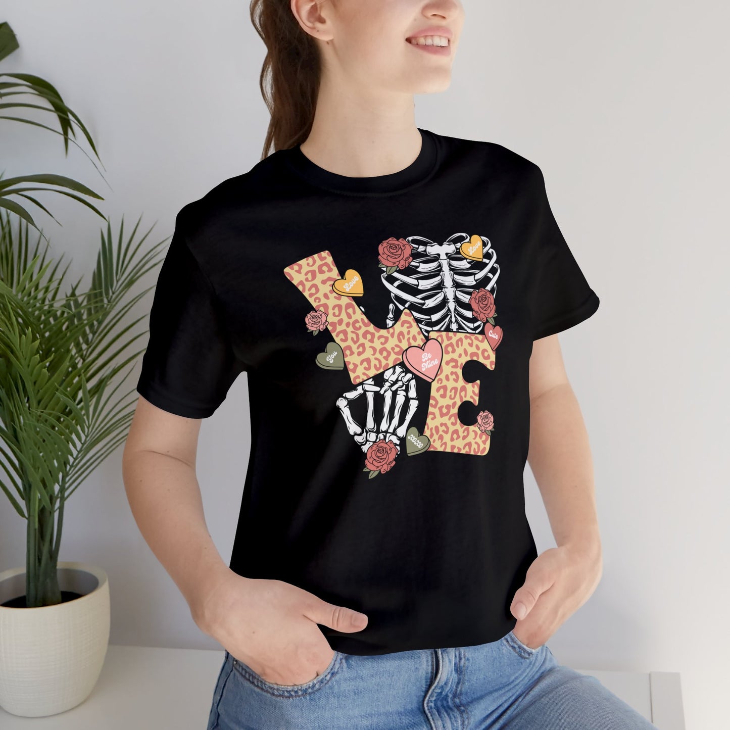 Cute Love Skeleton Shirt Unisex Jersey Short Sleeve Tee T-Shirt Valentine's Love Shirt Boho Style Shirt