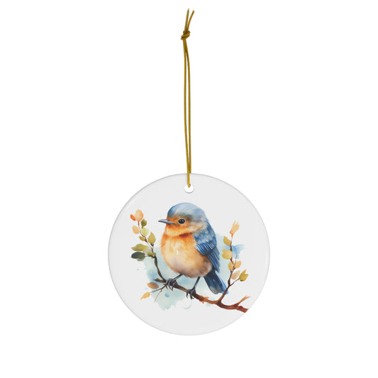 Cute Watercolor Baby Blue Bird Ceramic Ornament