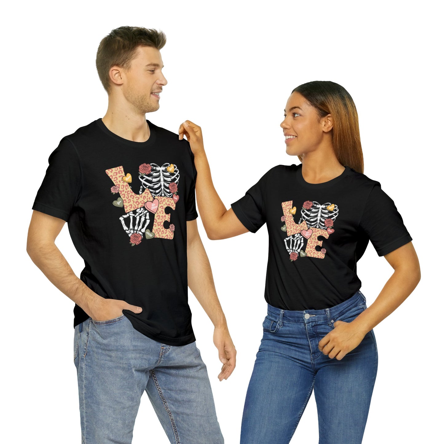 Cute Love Skeleton Shirt Unisex Jersey Short Sleeve Tee T-Shirt Valentine's Love Shirt Boho Style Shirt