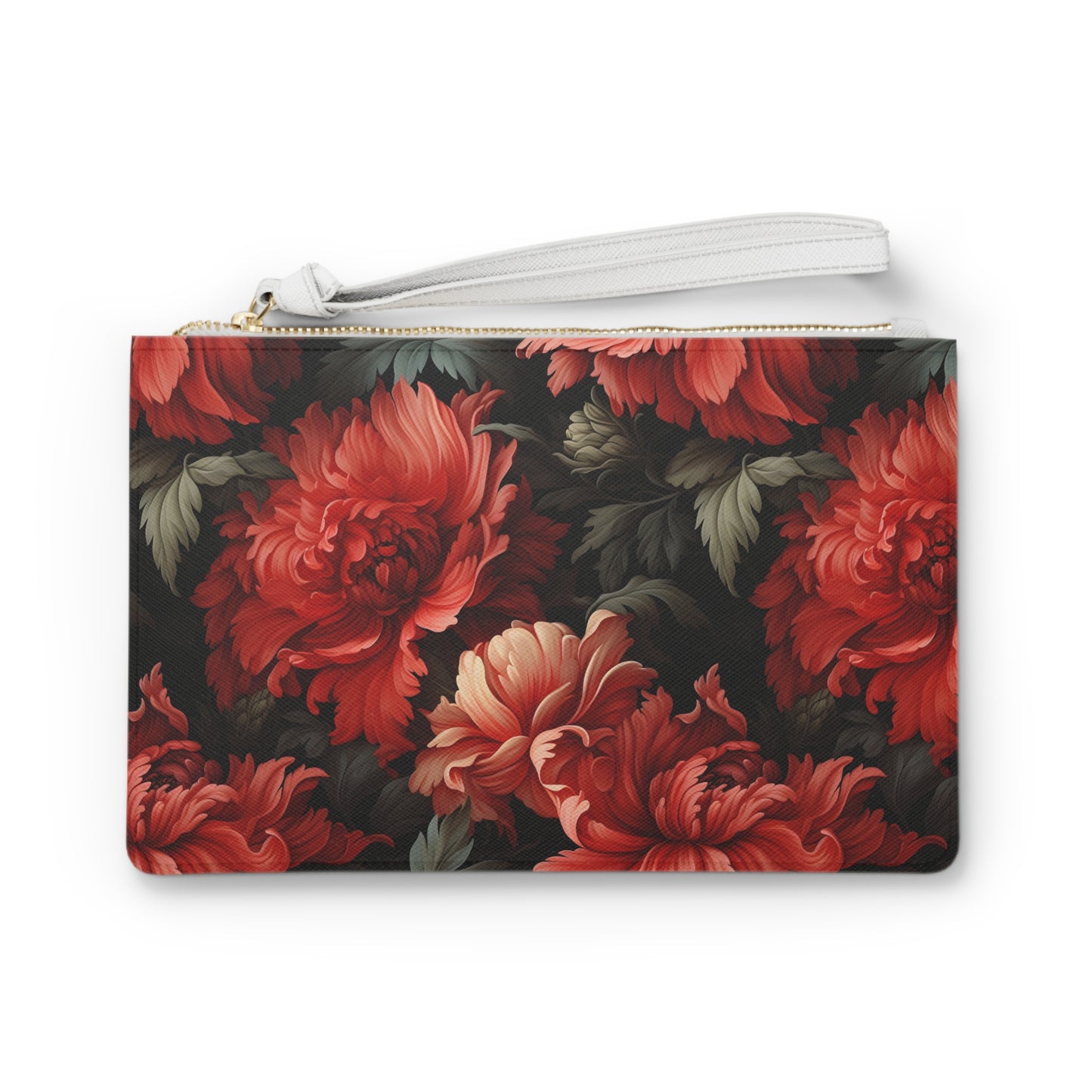 Damask Style Red Peony Flower Clutch Bag