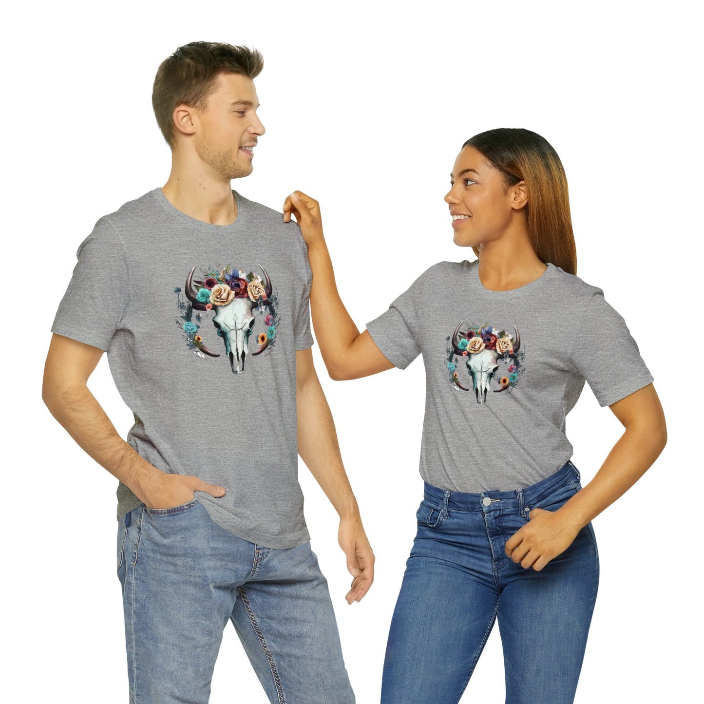 Floral Animal Skull Boho Unisex Jersey Short Sleeve Tee