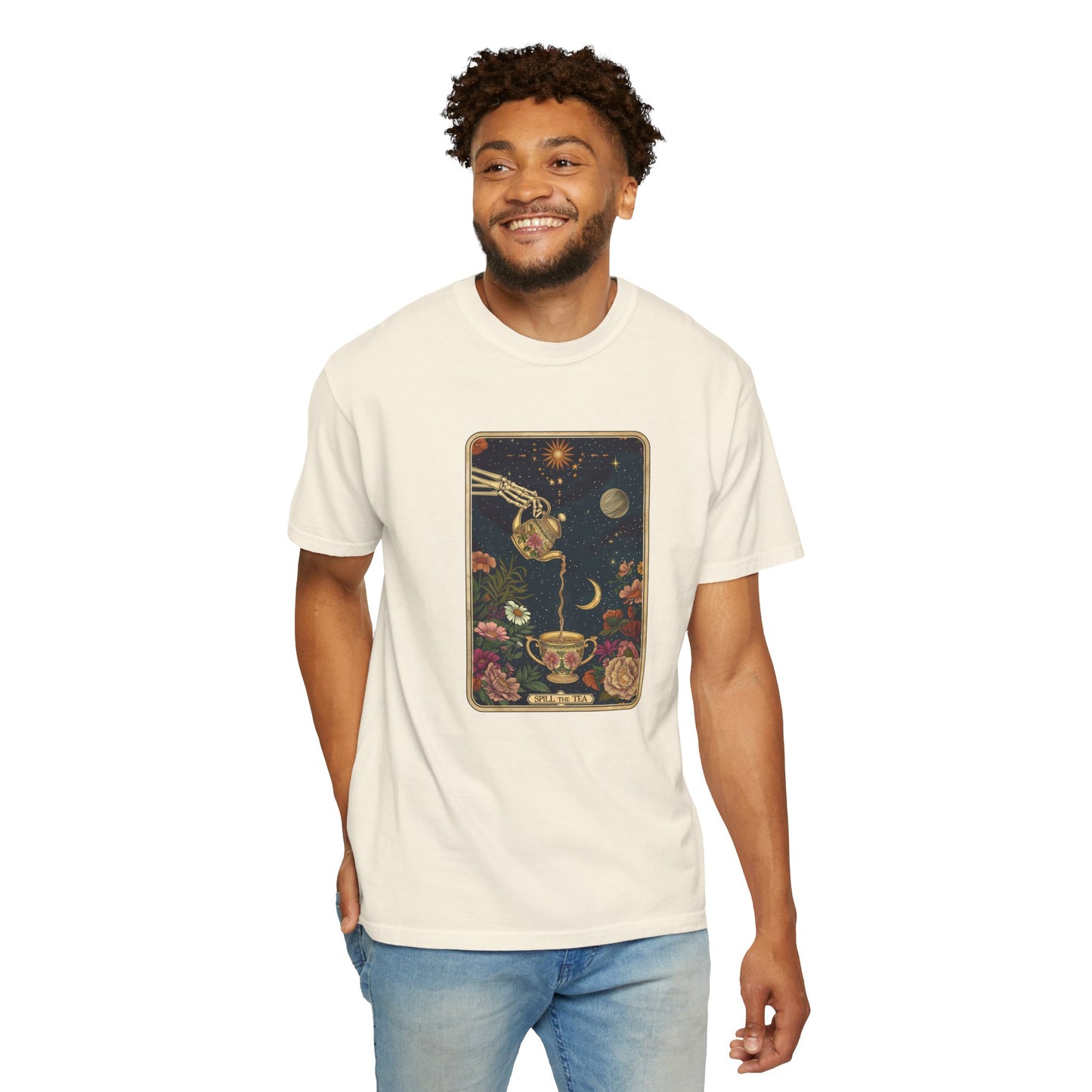 Spill the Tea Tarot Card T-shirt, Unisex Tee for Tarot Lovers, Mystic Apparel, Witchy Shirt, Boho Clothing, Tea Leaf Reading Top