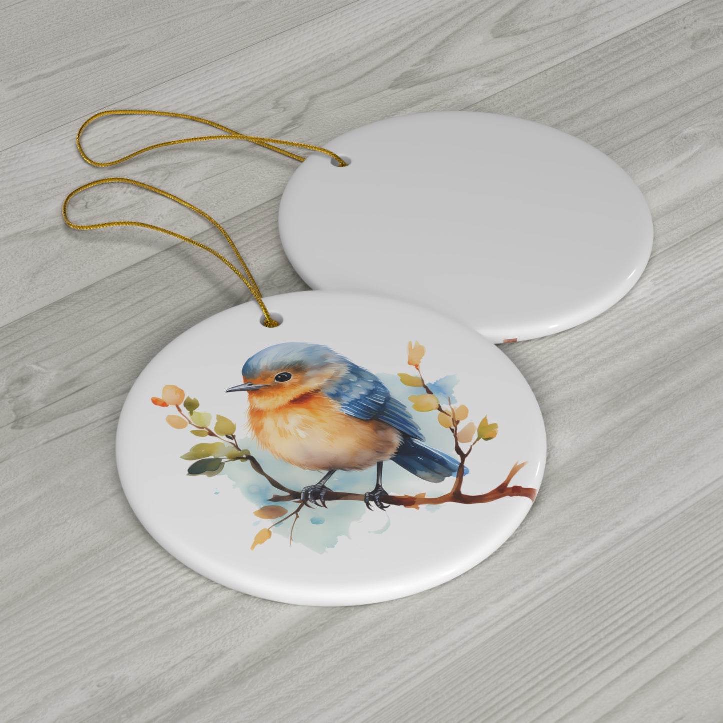 Cute Watercolor Baby Blue Bird Ceramic Ornament