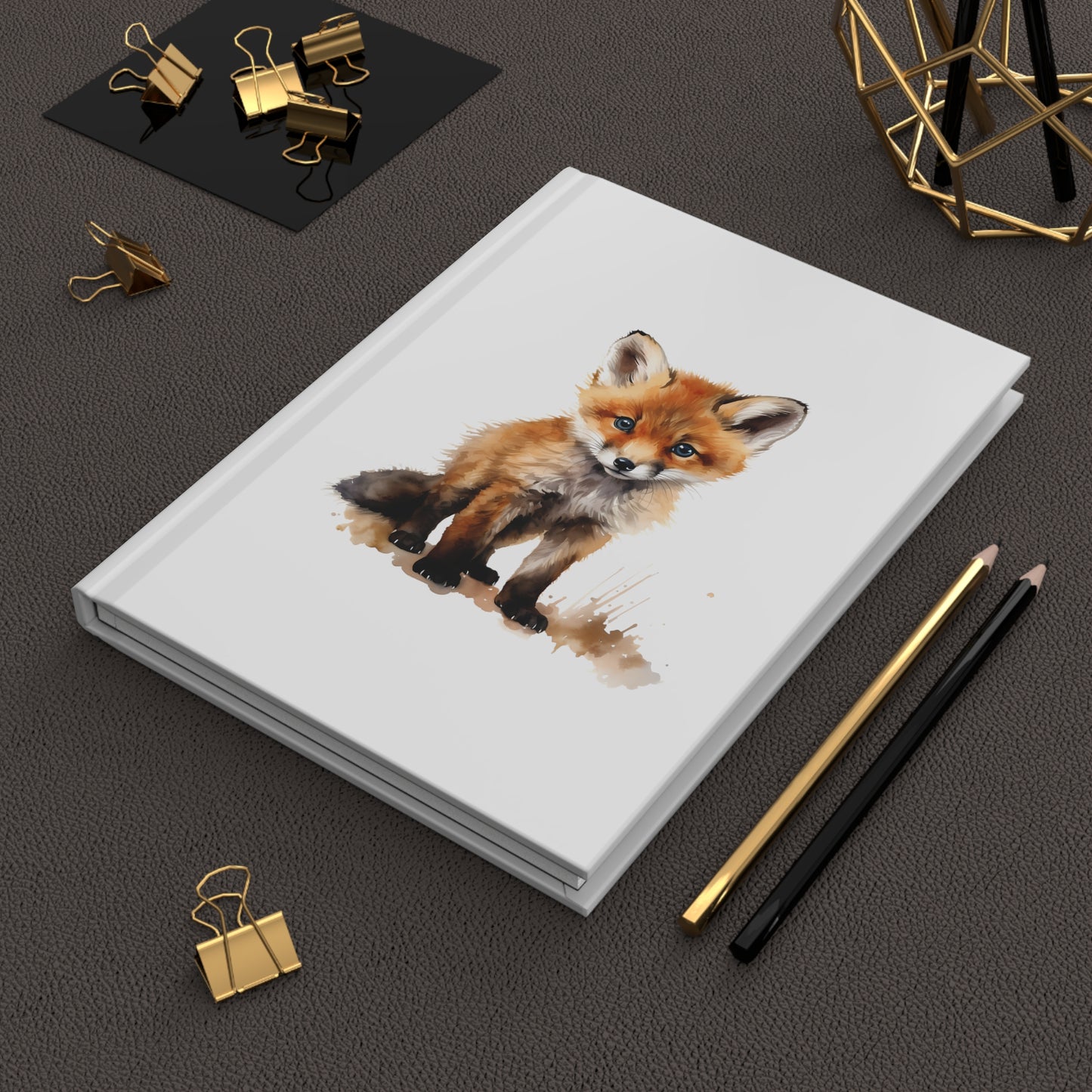 Cute Watercolor Fox Hardcover Journal Matte Notebook