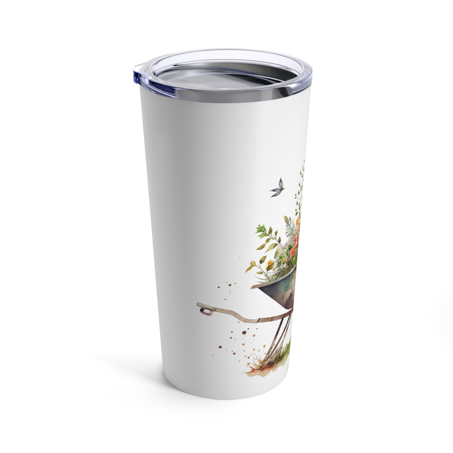 Watercolor Floral Wheelborrow Tumbler 20oz Gardener Tumbler Botanical Tumbler