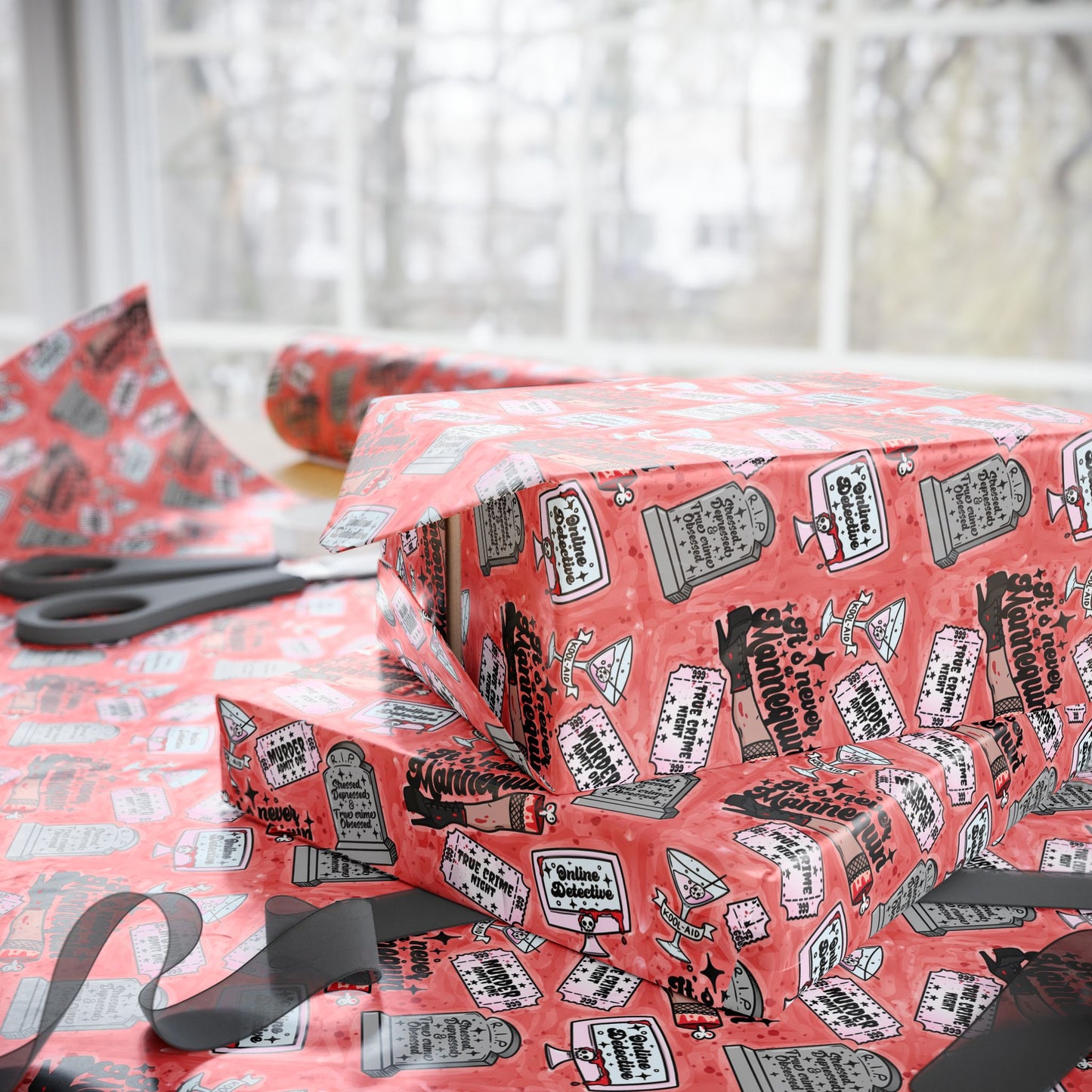 Wrapping Paper - Fun True Crime Hand Drawn Design