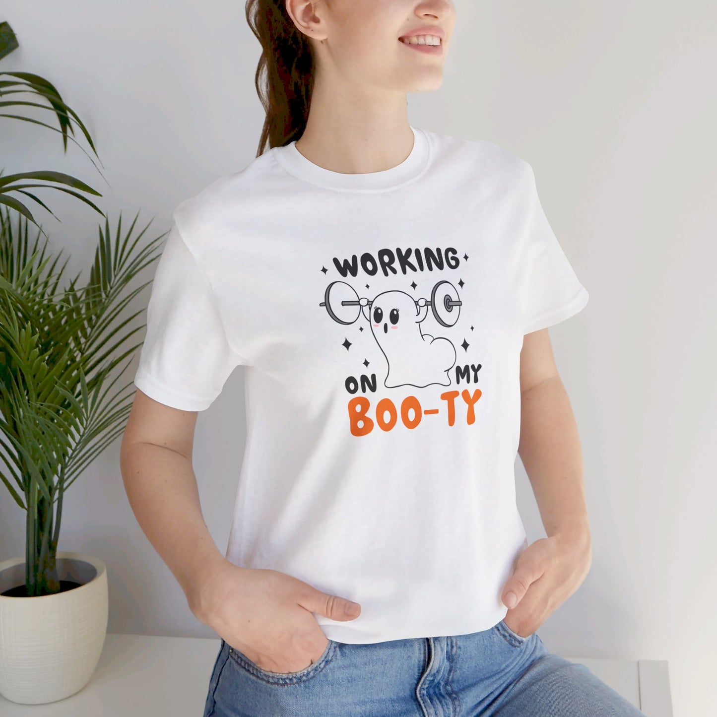 Working on My Booty Ghost Unisex Jersey Short Sleeve Tee Halloween Shirt