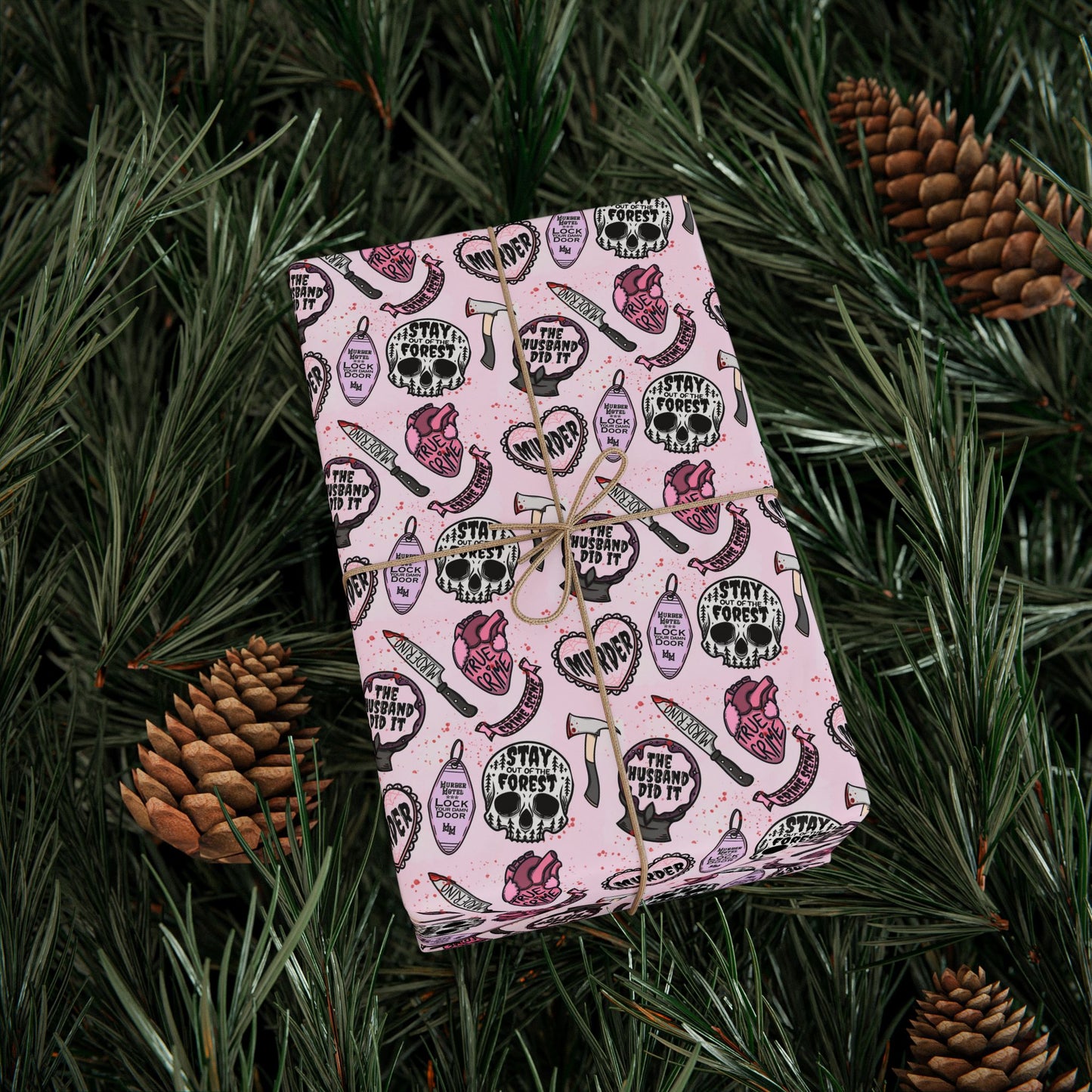 Wrapping Papers - Cute Pastel Pink True Crime Hand Drawn