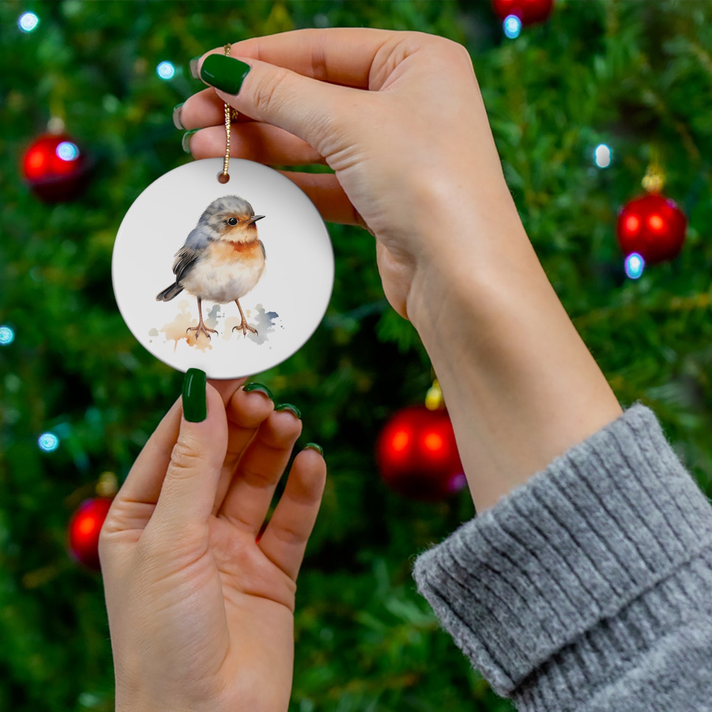 Cute Watercolor Baby Bird Ceramic Ornament