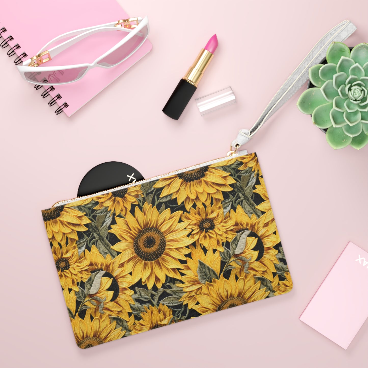 Embroidery Style Sunflower Clutch Bag