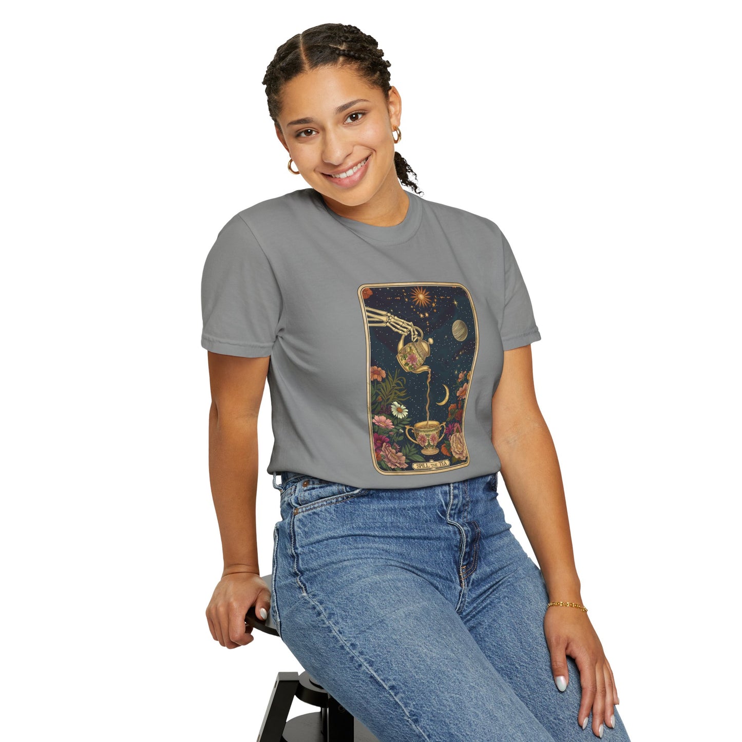 Spill the Tea Tarot Card T-shirt, Unisex Tee for Tarot Lovers, Mystic Apparel, Witchy Shirt, Boho Clothing, Tea Leaf Reading Top