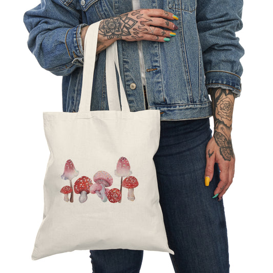 Waterclor Red Mushroom Natural Tote Bag Grocery Bag