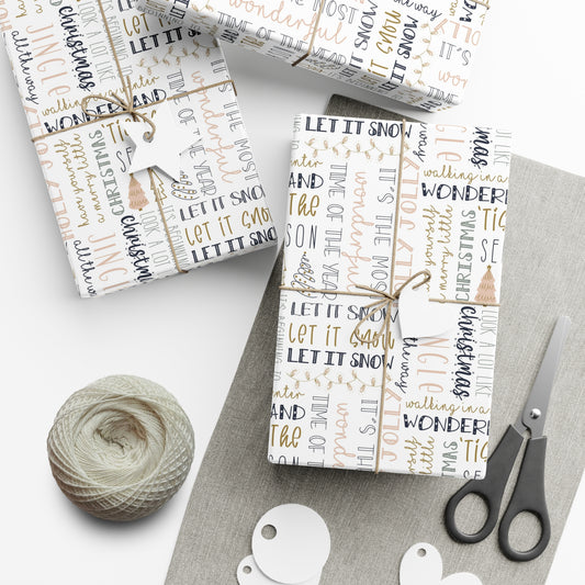 Christmas Words Gift Wrap Papers - Trendy Simple Design for Holiday Words, Giftwrap, Wrapping, Decoration, Crafting