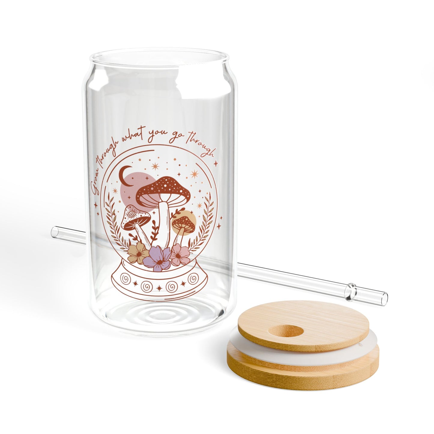 Grow Through What you Go Through Mushroom Sipper Glass, 16oz