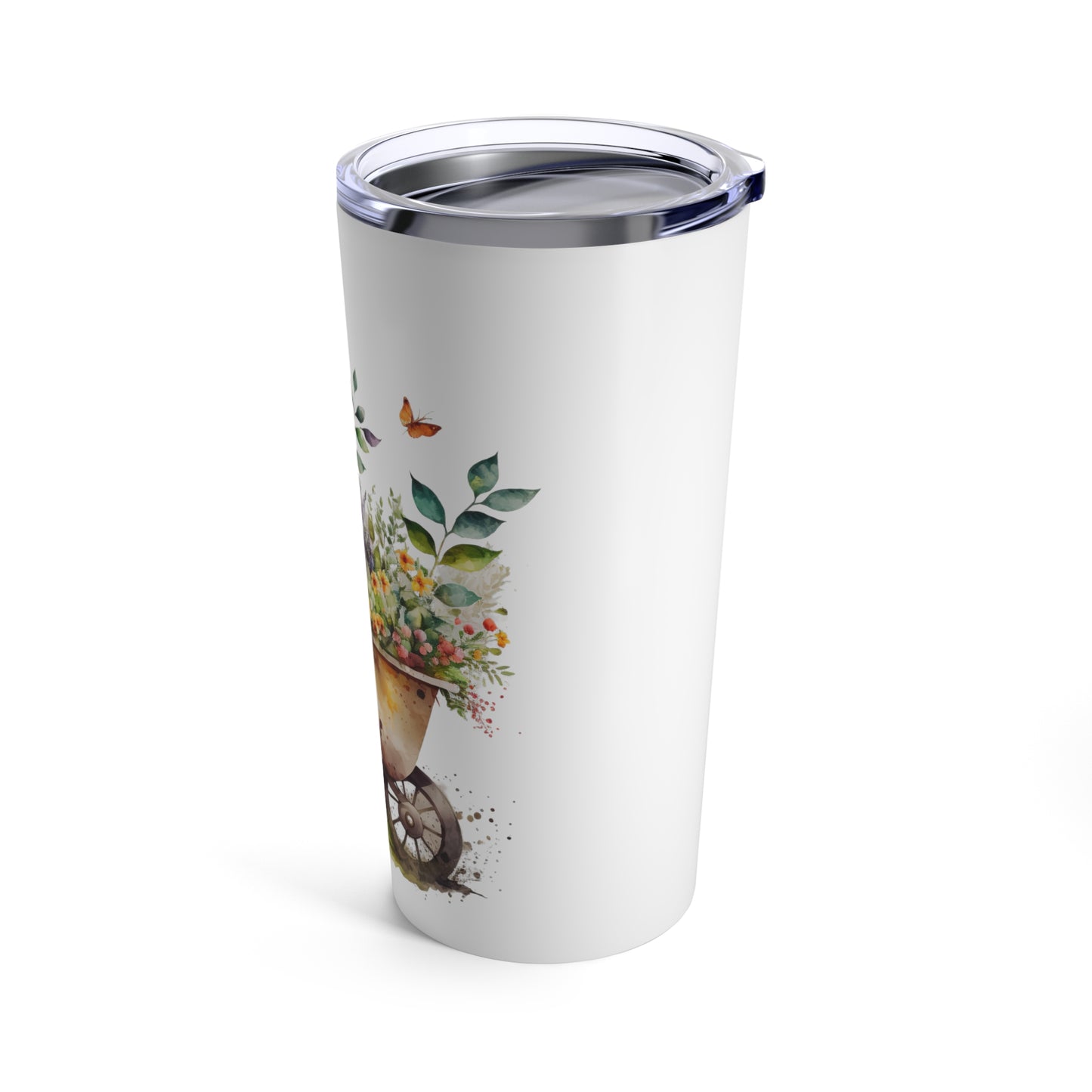 Watercolor Floral Wheelborrow Tumbler 20oz Gardener Tumbler Botanical Tumbler