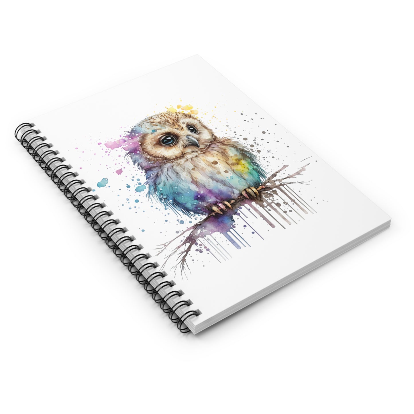 Rainbow Watercolor Owlet Spiral Notebook - Ruled Line