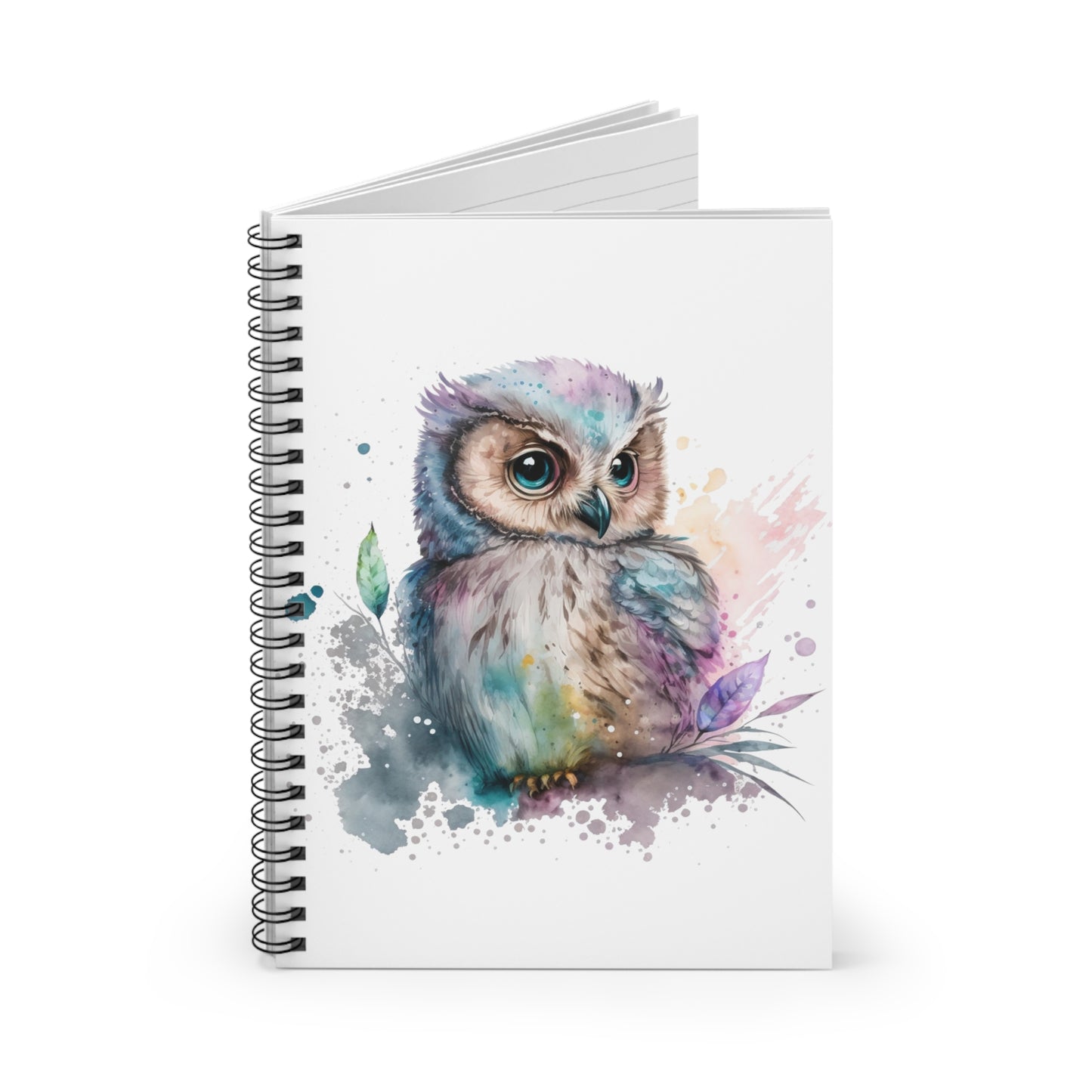 Blue and Purple Watercolor Owlet Lined Spiral Notebook