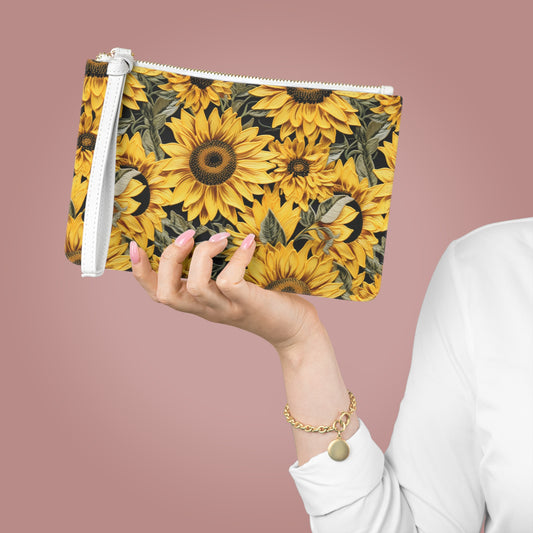 Embroidery Style Sunflower Clutch Bag